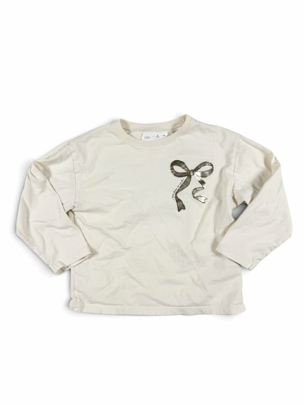 Zara Girls Bow Graphic Long Sleeve Shirt Cream Size 6